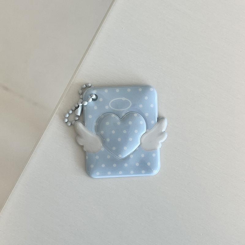 Polka Dot Angel Wing Card Holder 1 Inch Id Photo Card Case For Bag Charm Cute Couple Backpack Purse Keychain Pendant Decoration