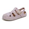 Fashion Women's Casual Round Head Flat Shoes Summer New Baotou Cow Suede Metal Buckle Soft Sole Anti-slip Wear-resistant Sandals