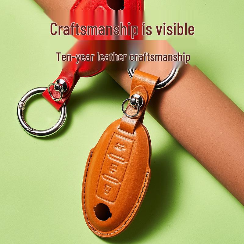 Skórzany Etui na Klucze ze Skóry Wyprawianej Roślinnie dla Nowego Kluczyka Samochodowego Sylphy Murano, Ręcznie Robiony Wzór Klamry dla Mężczyzn