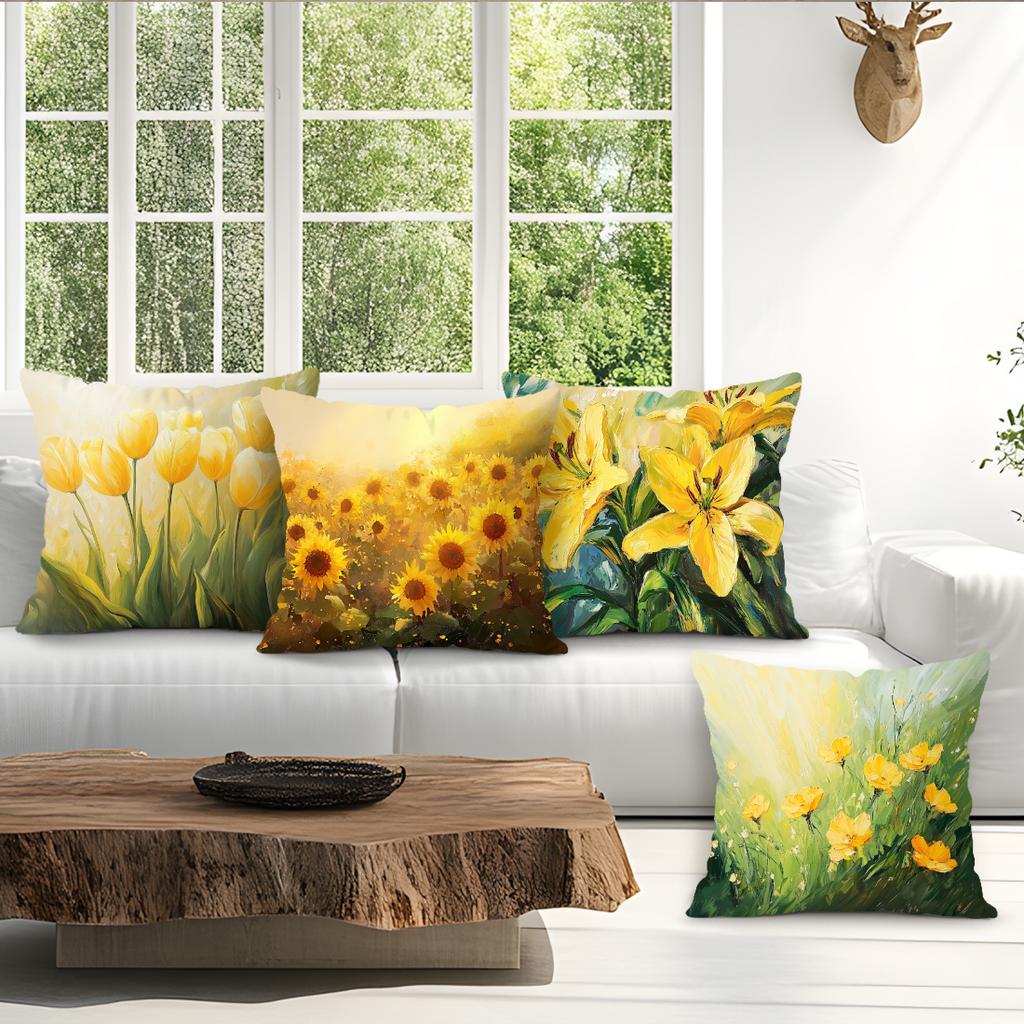 Oil Painting With Floral Pillowcase Printed Polyester 40/45/50Cm Throw Pillowcover Decorative Sofa Cushion Pillowslip Home Decor