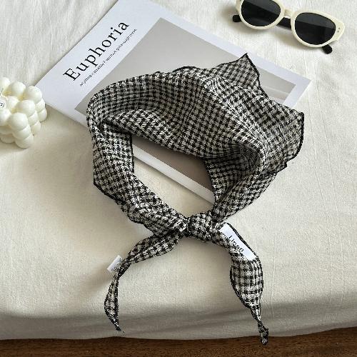 Women's Cotton and Linen Headscarf Hairband Double-sided Triangle Scarf Silk Scarf Baby Scarf Plaid All-match Spring and Autumn