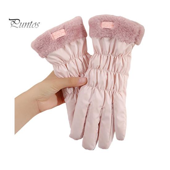 

1 пара женских осенне-зимних перчаток, толстые плюшевые водонепроницаемые ветрозащитные перчатки с пятью пальцами, декорированные бантом, толстые нескользящие теплые перчатки для езды на велосипеде