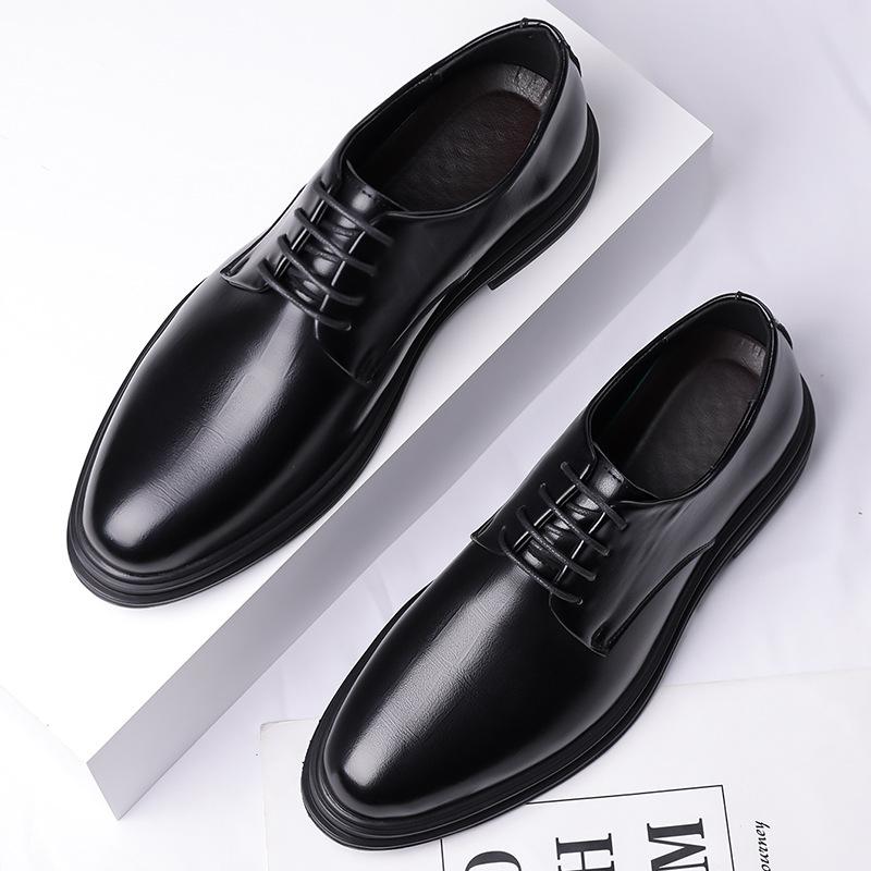 Pointed Leather Shoes Men's Trendy Business Wedding Dress Casual Korean Version Rubber Foot Lace-up New Large Size