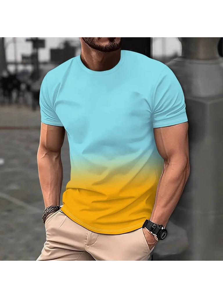 Summer Men's Crew O-Neck T-shirt Street Men's 3D Stripe Print Short-sleeved Tees Casual Daily Male T Shirts Clothing