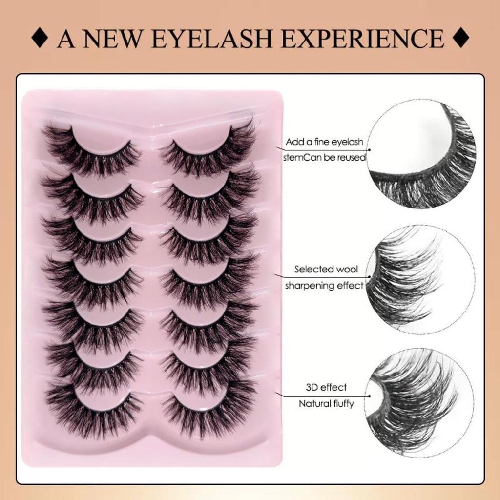 European & American Style 7 Pairs Fluffy High-Imitation Mink Fur False Eyelashes - Natural, Curled, Thick