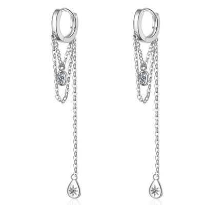 Elegante Silber Farbe Lange Quaste Hoop Ohrringe Für Frauen Handgemachte Cubic Zirkon Wasser Tropfen Form Ohrring Schmuck Geschenke S-E1071