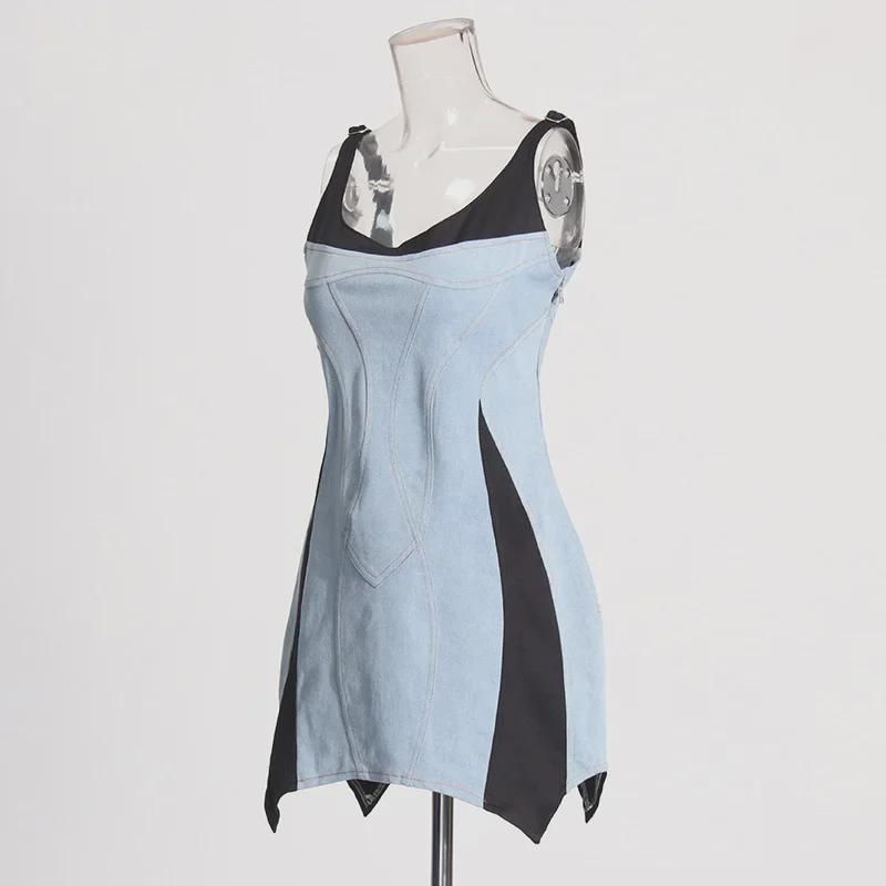 Französischer High-Grade Denim Latzrock - Damen 2024 Herbst Hüftbetontes Fischgrätenkleid