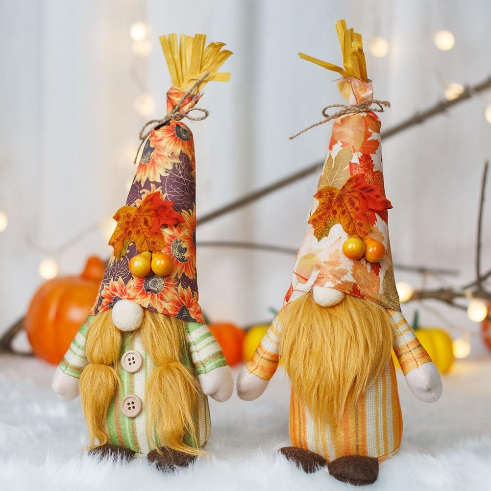 Operitacx 2pcs Thanksgiving Gnomes Plush Decorations, Fall Gnomes Ornaments Nordic Gnome for Thanksgiving Christmas Fall Home Decor