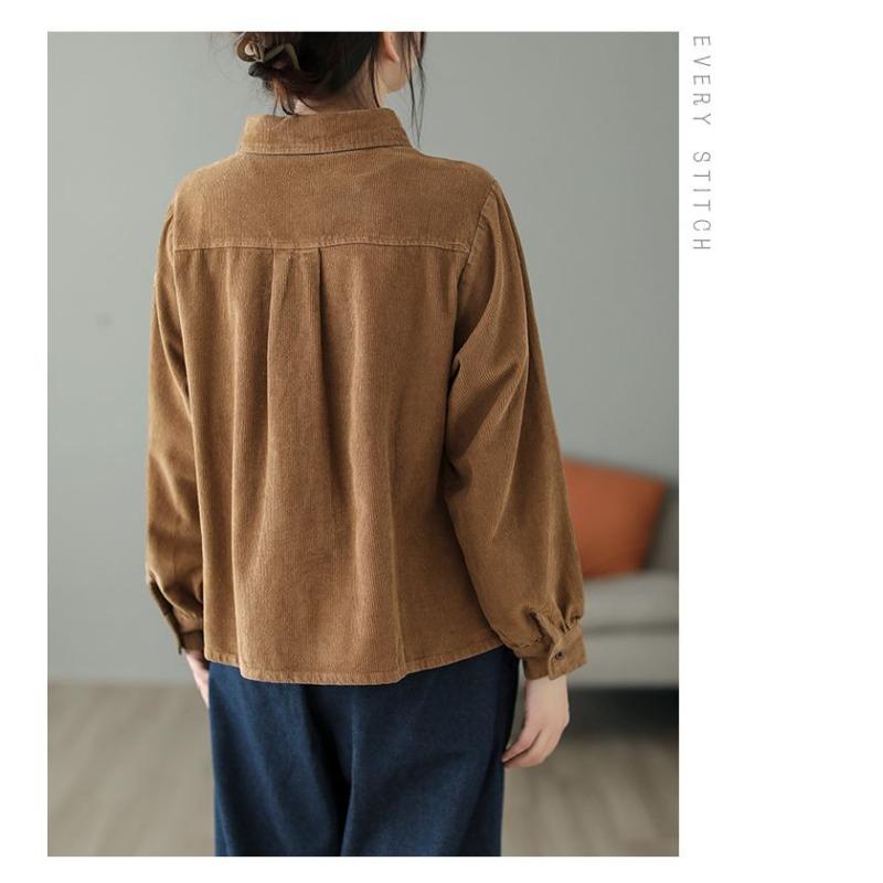 Autumn New Artistic Retro Long Sleeve Shirt Women's Loose Simple Versatile Lapel Cardigan Top