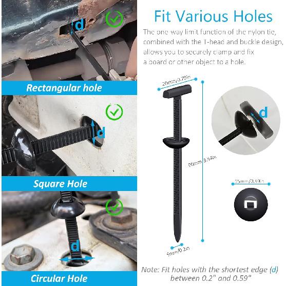 50Pcs Nylon Universal Cable Tie Buckles, 2026 Upgraded Heavy Duty Automotive Zipper Clips, Double-Side Self-Locking T Rivet Zip Ties For Car Repairs,