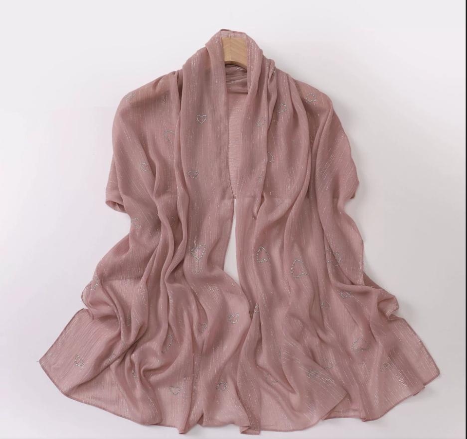 New Muslim Crinkle Chiffon Hijab With Rhinestones Glitter Shimmer Scarf For Women Solid Headscarf Wraps Islamic Headband Turban