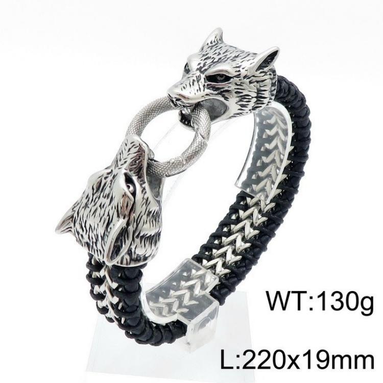 Punk Double Woven Chain 18K Gold Plating Skeleton Skull Head Wolf Head Lion Head Men Stainless Steel Jewelry Bracelets 23cm&Fashion