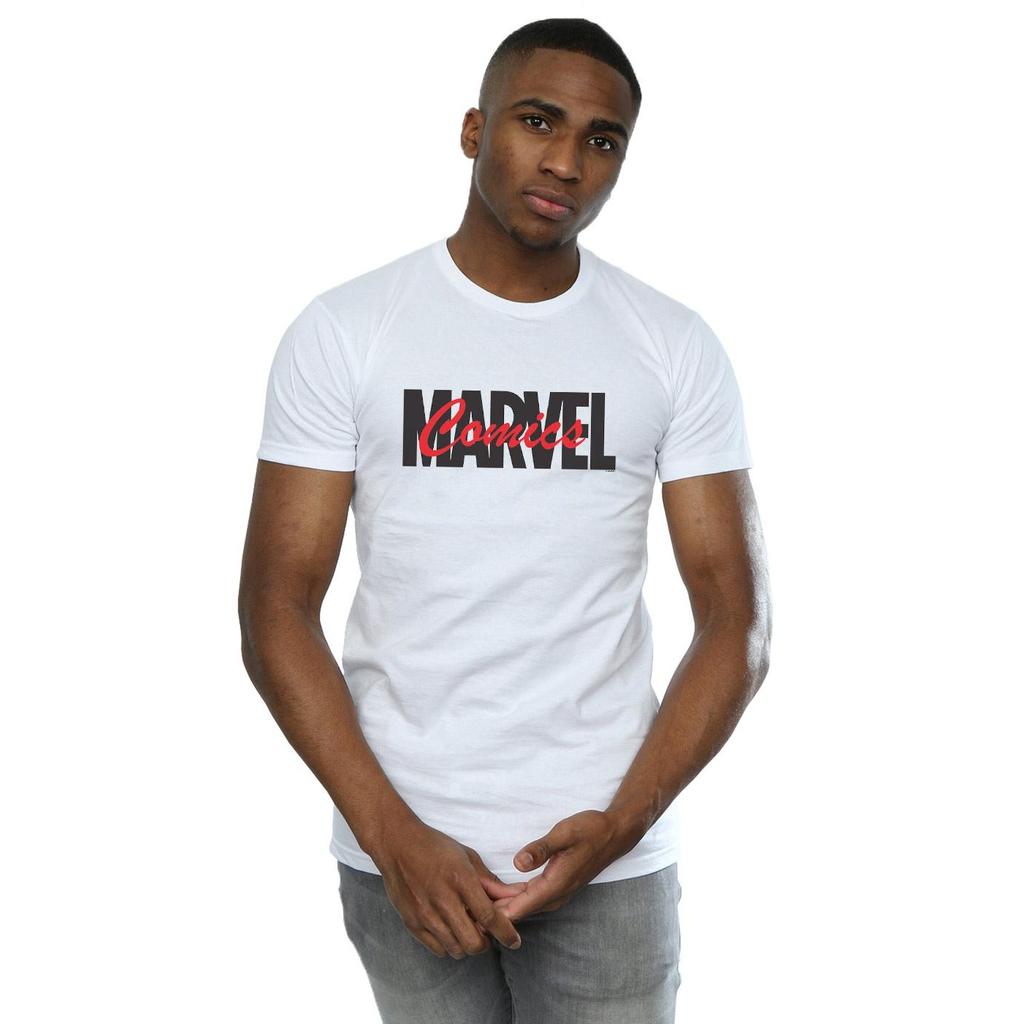 Marvel Mens Red Font Logo T-Shirt