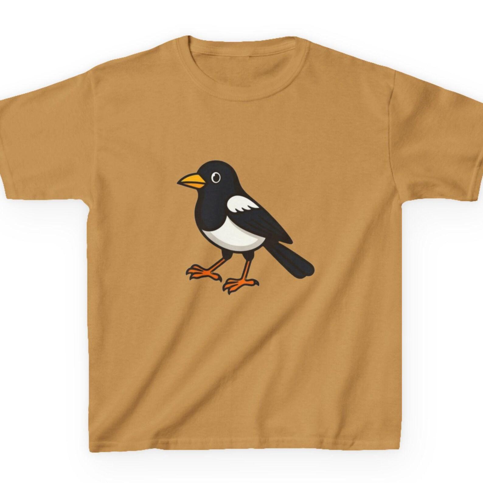 Kids Magpie T-Shirt | Hand-Drawn Bird Illustration | Playful Cotton Top Fast & Free Shipping USA 160