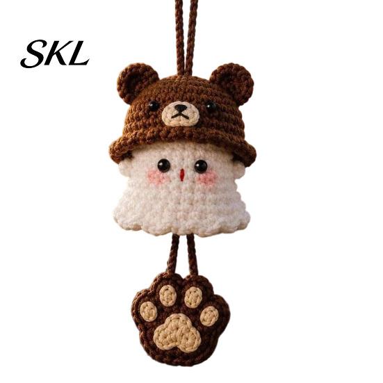 Crochet Ghost Hanging Decor Halloween Decoration, Handmade Ornament for Car Backpack Charms Rearview Mirror, Knit Yarn Pendant Holiday Hand Woven