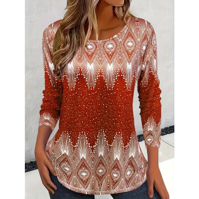 Vánoční téma Sněhová vločka 3D tisk Tričko s dlouhým rukávem do O-výstřih Móda Dámské oblečení Běžné oblečení y2k Harajuku Dámské oblečení