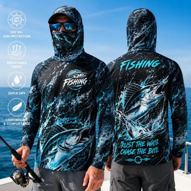 Szybkoschnąca oddychająca męska bluza z kapturem wędkarska Gradientowy nadruk z basem Ochrona UV przed słońcem Długi rękaw Odzież sportowa wędkarska outdoor