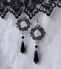 Gothic Victoria Silver Color Rose Garland Teardrop-shaped Black Crystal Pendant Dangle Earrings for Women Temperament Jewelry