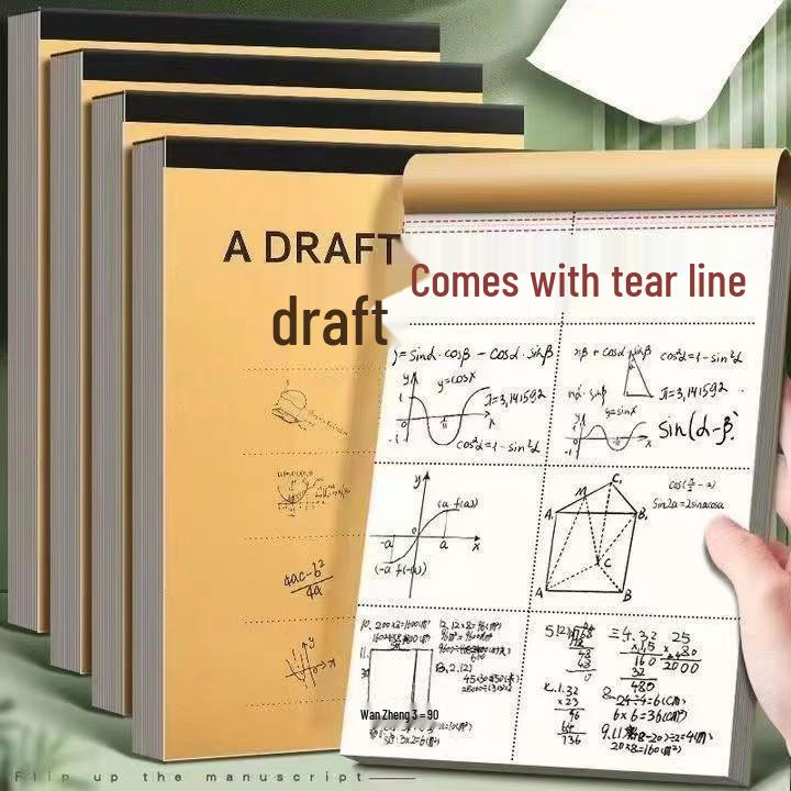 Thickened Tearable Kraft Paper Draft Notebook for Middle School Students