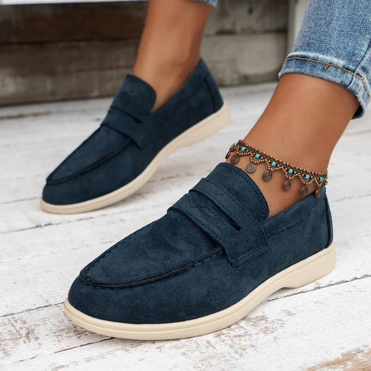 

Women Flat Shoes Khaki Suede Summer Walk Shoes Slip-on Lazy Loafers Causal Moccasin Comfortable Mules Driving Shoes 35