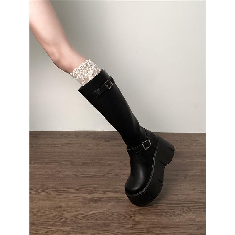 Fashion Retro Bla Thi Bot Long Boots Women's New Sle Spring Autumn Small Size Fat MM Slim Heightening Knight Boots