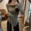 {1 * 1 Threaded Cashmere 260g} Pure Desire Spice Girl Long-sleeved T-shirt Women's 2025 Autumn Heap Collar Bottoming Shirt Top