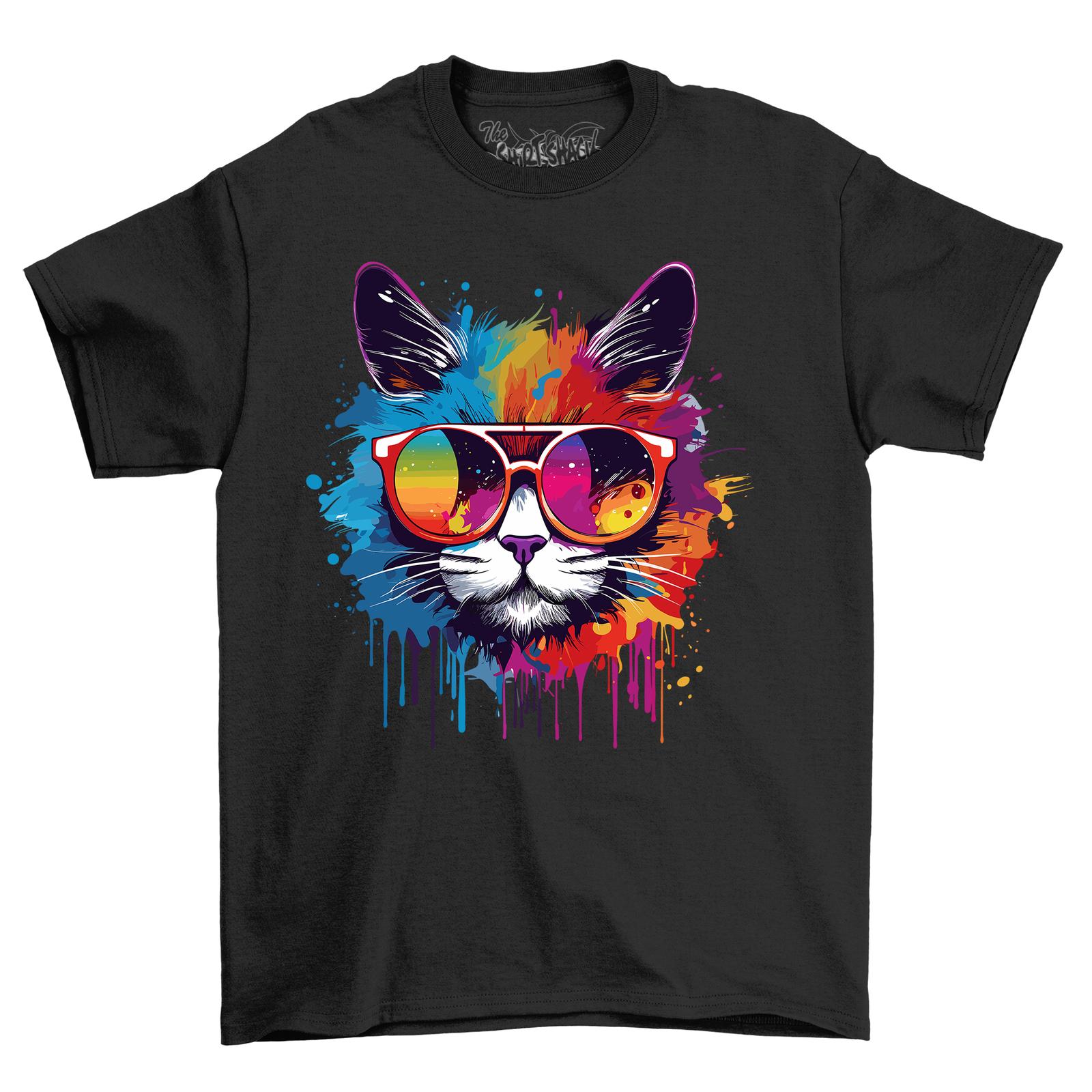 

Cool Cat Dripping Paint Effect T-Shirt Mens Womens Tees Top - Purrfectly Cool and Artsy! Funny t-shir S
