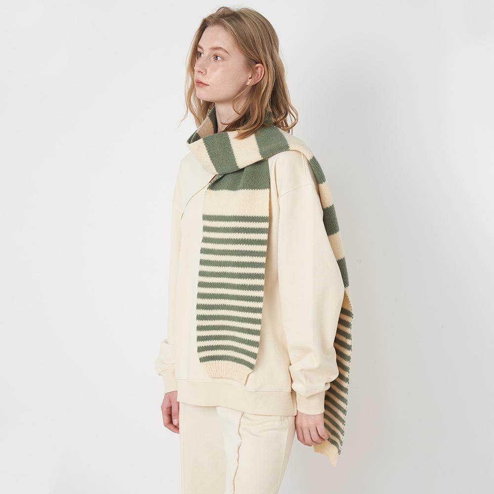 Winter new striped knitted scarf women's warm and versatile couple wool long scarf