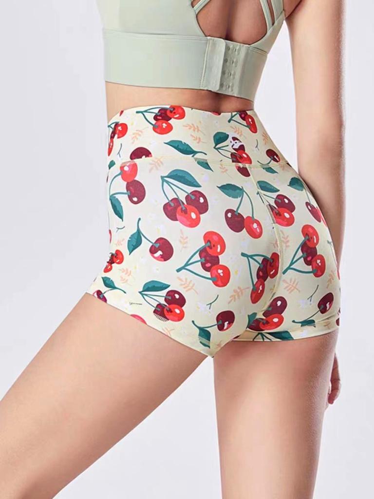 European-American High Waist Printed Sports Yoga Shorts for Women