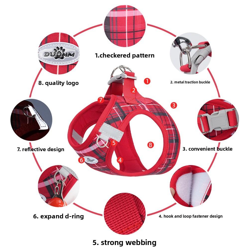 Dog Walking Harness Kit With Non Extendable Leash And Collar For Small Pets