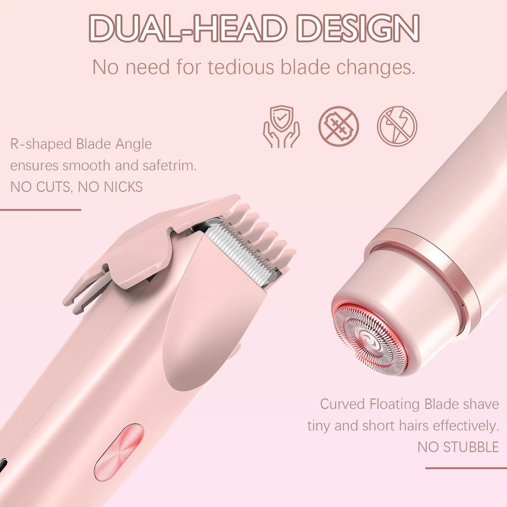 Electric Shaver for Women Waterproof Wet & Dry Hair Razors 2 in 1 Double Head Dual Bikini Hair Trimmer Detachable Head Shaver