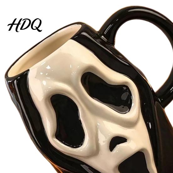Durable Glazed Ceramic Drinkware Horror Face Coffee Mug Unique Mask Water Comfortable Handle Tea Cup Cup 385ml Capacity Decorative for Halloween