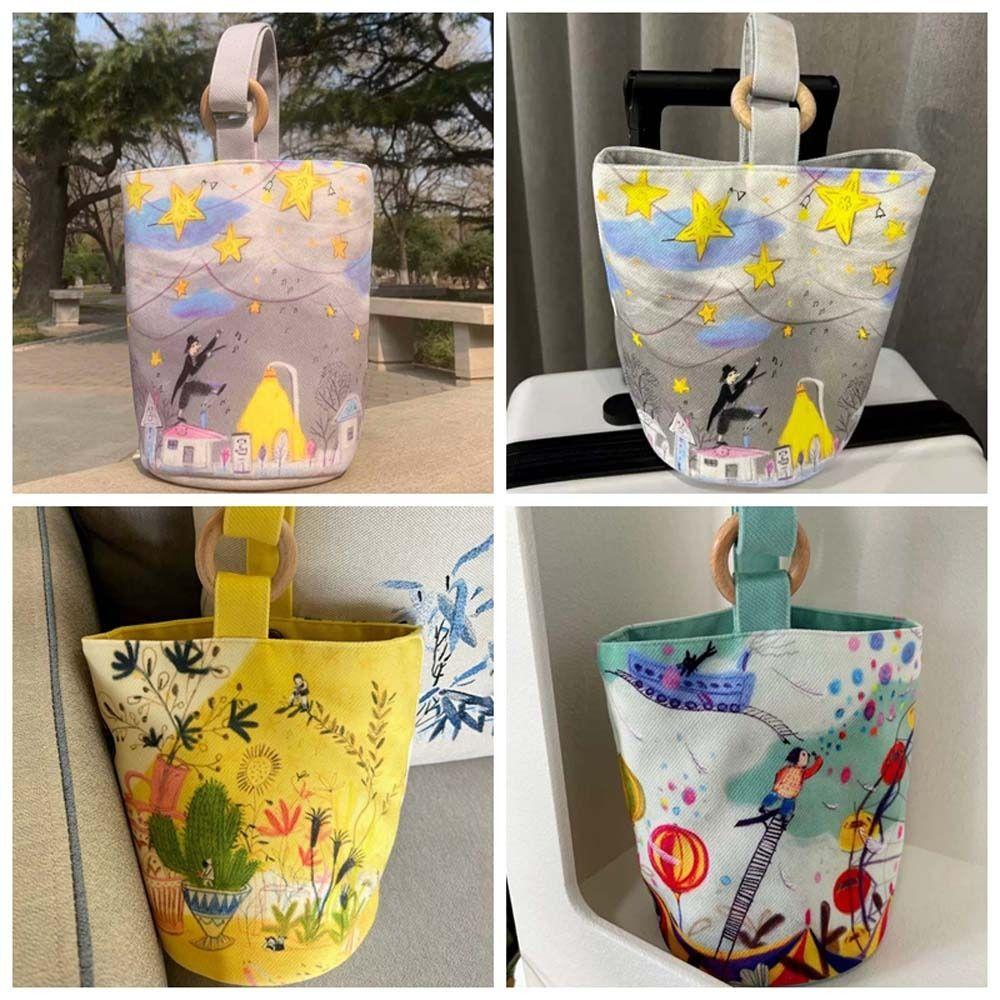 Print Canvas Star Handbag Sky Letter Lunch Bag Reusable Cartoon Bucket Bag  Shopping