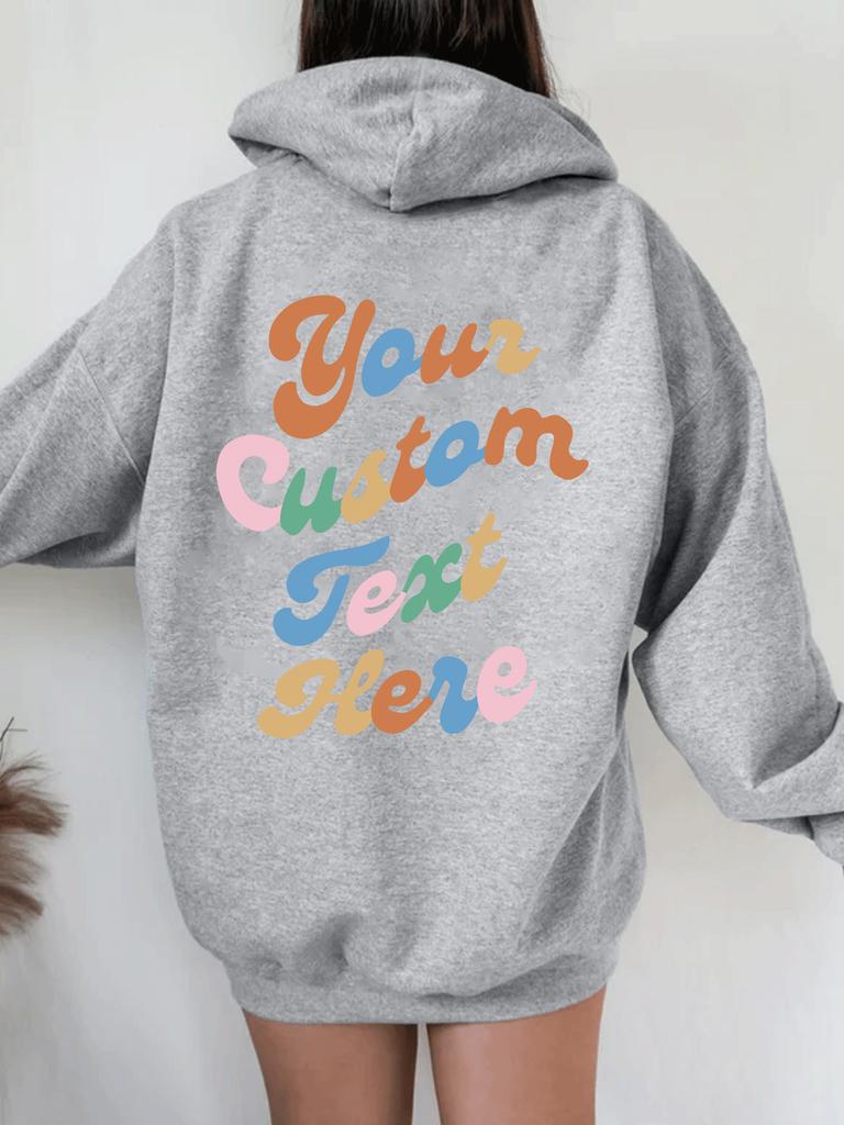 Down Sleeve Women'S Fleece Sweater Plain Letter Print Kangaroo Pocket Drawstring Print Hoodie