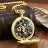 Luxury Golden Dragon Mechanical Fob Clock Phoenix Hollow Sculpture Mechanical Skeleton Pocket Watches Men Chain Wedding Gifts