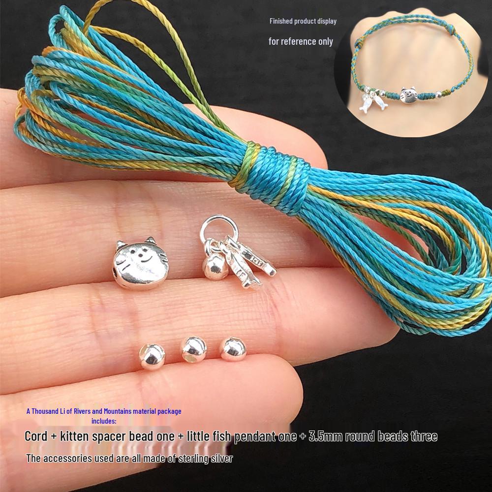 S925 Sterling Silver Kitten Fishing Rope DIY Kit with Weaving Tutorial