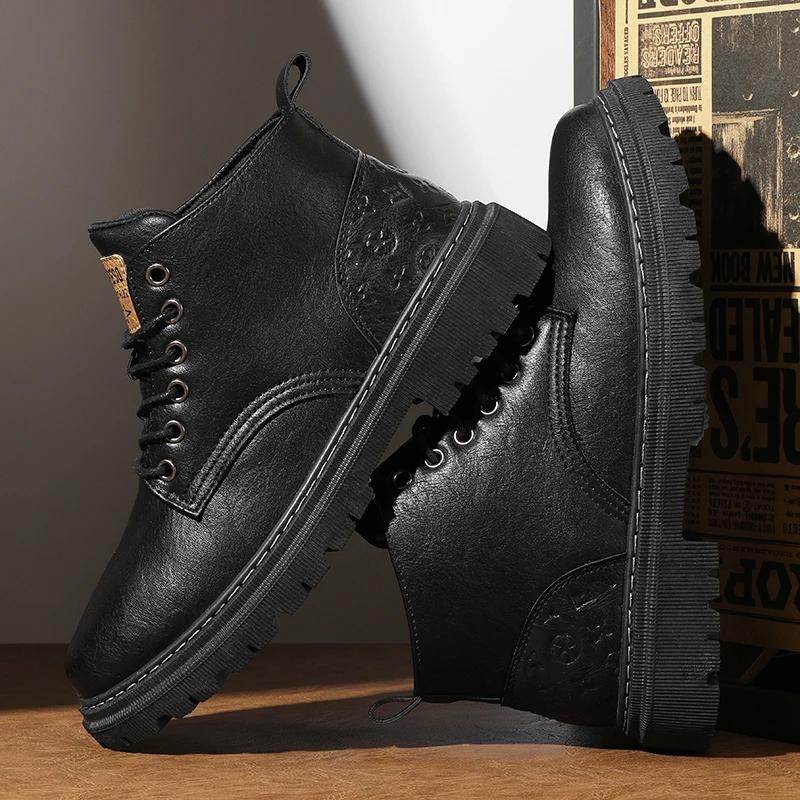 Winter Men Boots British Style Mens Ankle Boots High Top Business Leather Boots Outdoor Casual Shoes Thick Soled Work Boots