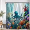 Sea Animals Shower Curtain 3D Dolphin Turtle Octopus Jellyfish Undersea World Bathroom Decoration Kids Polyester Bathtub Curtain
