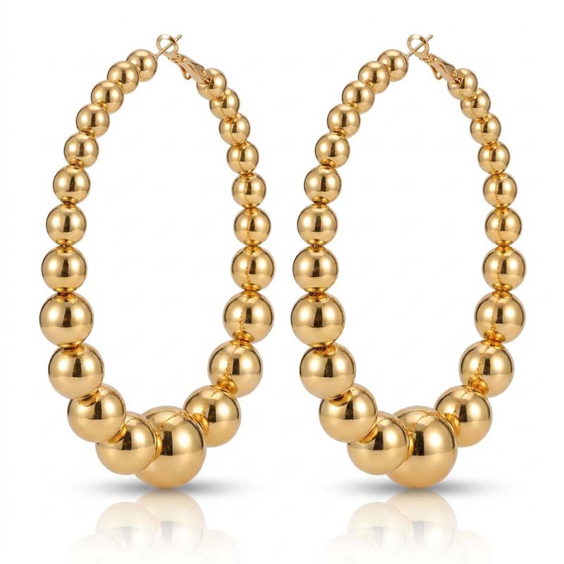Exaggerated Metal CCB Round Ball Beads Hoop Earrings for Women Fashion Silver Color Large Circle Geometric Earrings Jewelry Gift