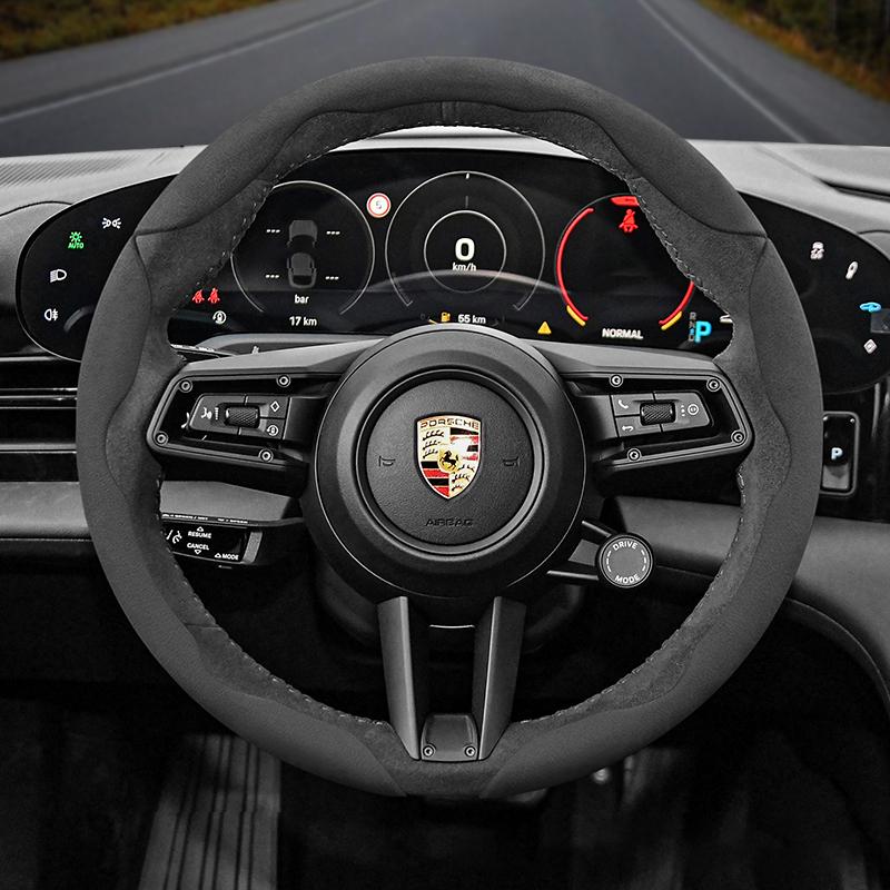 AVK3 Voor Porsche Suede Drukknop Stuurwielhoes Past op Macan Cayenne 911 Taycan Panamera 918 718 Warme Stuurwiel Accessoires