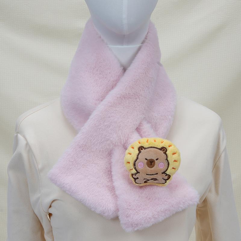 Women's Korean Style Faux Rabbit Fur Scarf - Thick, Warm, Plush Neck Warmer for Autumn/Winter 2024 - Versatile Student Accessory