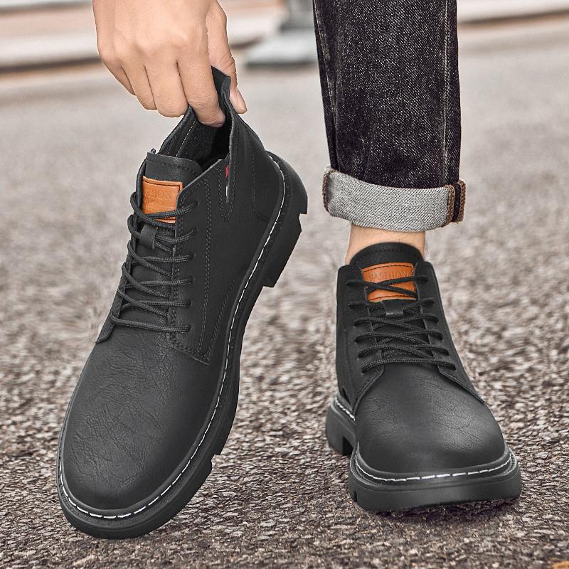 Men's Genuine Leather Casual Shoes Winter Velvet High Top Workwear Shoes Fashionable and High-quality Oxford Shoes for Men‘s