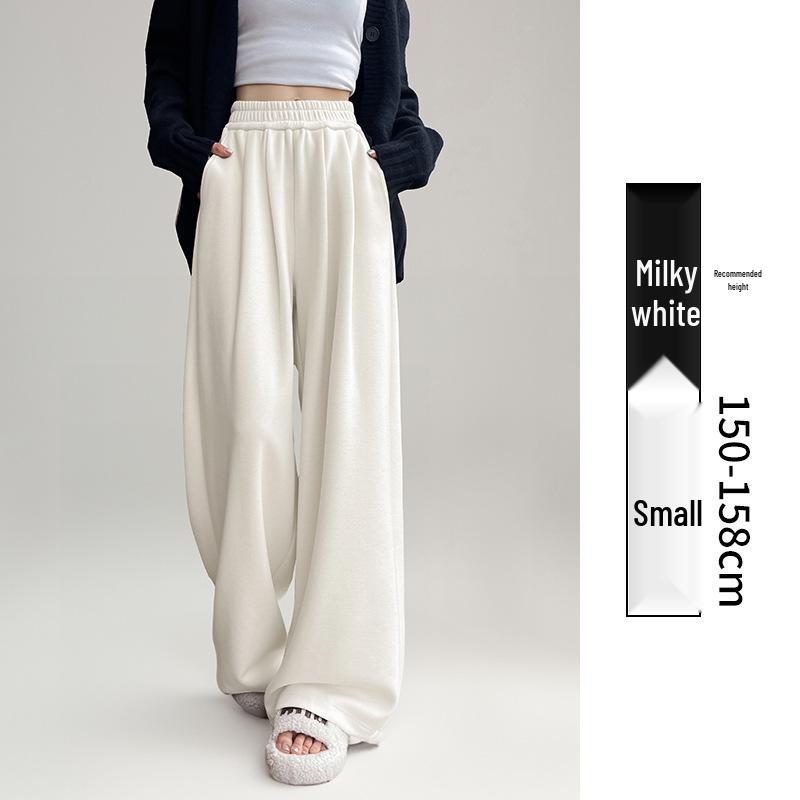 Korean Style Wool Wide-Leg Sweatpants for Women - Petite, Plus Velvet, Slimming, Warm, Casual, 2026 Season 2XL