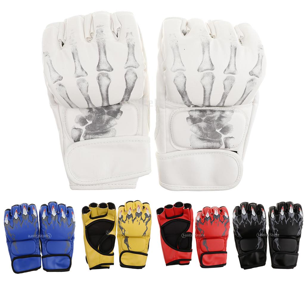 Half Finger Boxing Gloves PU Leather Sparring Mitts Combat Training Padded Gym Gloves for Boxing Bag Workout