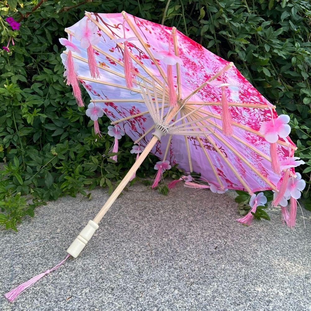 56cm Fabric Tassel Umbrella Handheld Chinese Style Ancient Dance Umbrella Rainproof Windproof Chinese Antique Umbrella