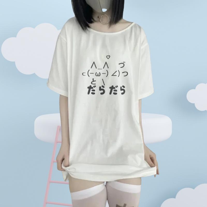 Camiseta holgada y bonita de estética Y2k para mujer camisetas inforUnisexs con cuello redondo de dibujos animados japoneses