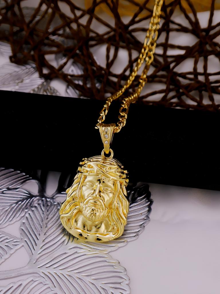 6 Größen Hip Hop Punk Stil Gott Jesus Kopf Deluxe Vergoldet Anhänger Halskette Figaro Kette Herren Damen Schmuck