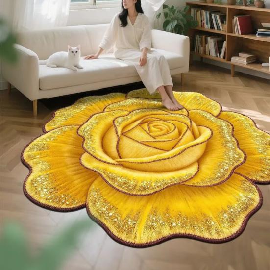 3D Floral Bath Mat Realistic Flower Shaped Floor Mat Non-Slip Absorbent Bathroom Rug for Entrance Living Room Bedroom