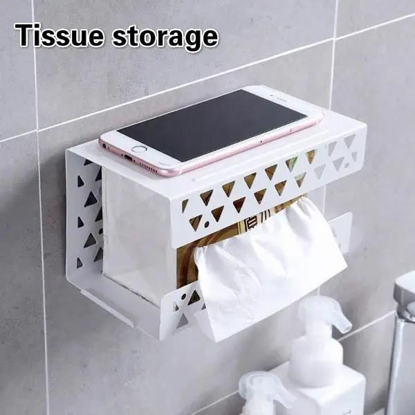 Hollow Toilet Paper Holder Storage Rack Creative Wall-mounted Wrought Iron Multi-function Punch-free