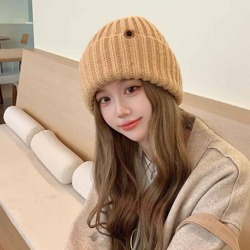 Autumn and Winter Warm and Ear Protecting Cold Hat Large Head Circumference Face Showing Small Knitted Hat Simple and Versatile Pullover Woolen Hat